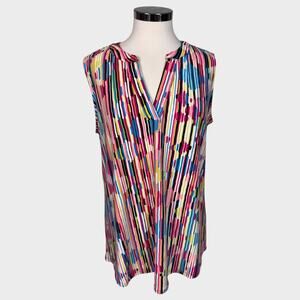 Anne Klein Womens 1X V Neck Sleeveless Blouse Polyester Multicolor